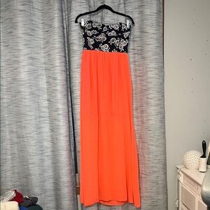 Style Rack Strapless Coral and Navy Blue Dress